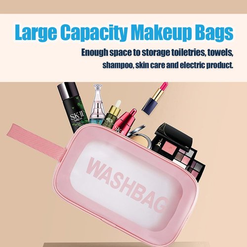 YIMIKE Travel Toiletry Bag,Clear Makeup Bag,Cosmetics Bag,Transparent Skin Care Bag,Waterproof & Draining Make up Bags,PVC Toiletry Organizer Thickened Wash Bag for Women Men (Small-Pink)