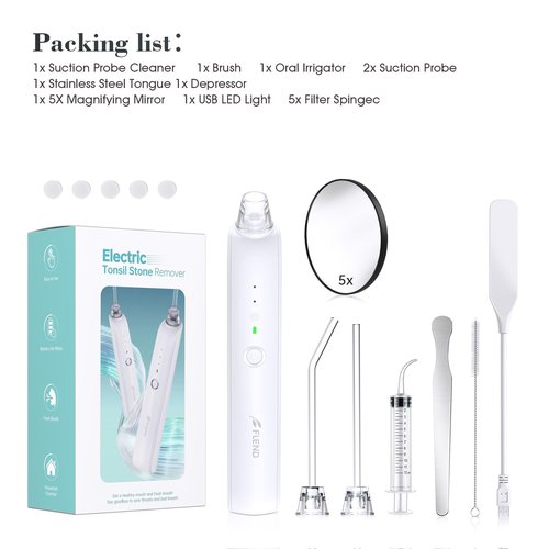 Electronic Tonsil Stone Remover Vacuum, 5X Magnifying Mirror, 3 Modes, LED Light Mouthwash, Bad Breath Water Flosser