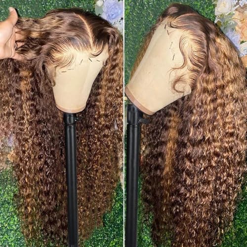 30 Inch Ombre Highlight Lace Front Wig Human Hair 13x4 Deep Wave Lace Front Wigs Human Hair P4/27 Honey Blonde Glueless Lace Front Wigs Pre Plucked HD Transparent Lace Frontal Wig 180% Density
