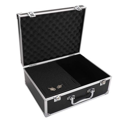 Kit Box Case,Machine Case 12.6" x 9.5" x 5.1" W/Lock Makeup Carrying Bag Storage Case Organize with Clasp,Aluminum Alloy with Sponge for Equipment Cosmetic Makeup Tools (black)
