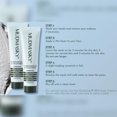 MUDMASKY Vitamin-A Booster Blue Clay Mask 60ml / 2.0FL - Natural Retinol Alternative with Bakuchiol, Skin Care for Pore Refinement, Tightening & Brightening - Fragrance-Free Beauty Face Mask