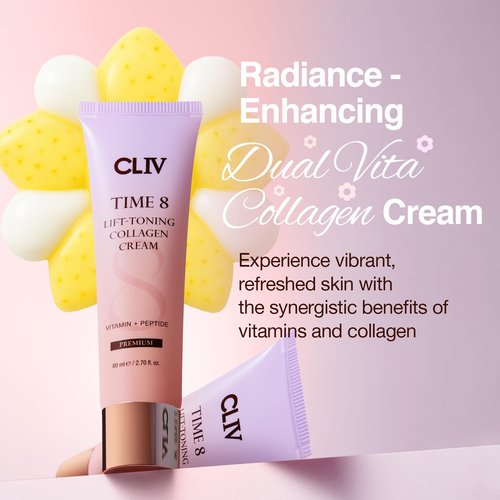 CLIV Time 8 Lift Toning Collagen Cream – Korean Skincare Hydrating Face Moisturizer with Peptides, Niacinamide & Multi-Vitamin Complex – 2.7 fl oz (80ml)