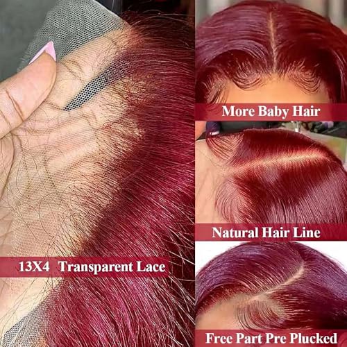 Burgundy Lace Front Wigs Human Hair Bob Wig Human Hair 99J 13x4 Body Wave Lace Front Wig Pre Plucked Short Body Wave Bob Wig 200% Density Wine Red Wigs Human Hair for Women 14 Inch