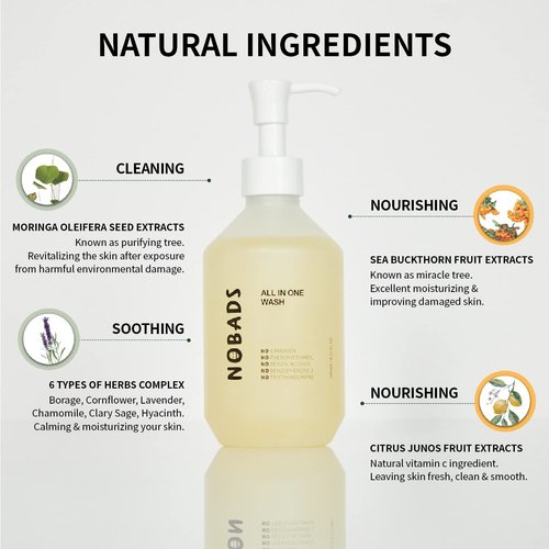 NOBADS SOFT CLEAN ALL-IN-ONE WASH, Natural cleansing ingredients, Low skin irritation, Paraben-free and formulated without harmful ingredients, Safe for everyone in the family