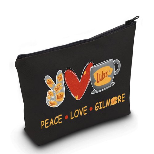 LEVLO Funny Girls Inspired Cosmetic Bag Luke's Fans Gift Peace Love Luke's Makeup Zipper Pouch Bag For Friend Family BFF (Peace Luke's Black)