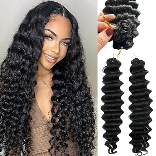 100% Human Hair Knotless Pre-Separated Crochet Hair Extensions Deep Culry Feather Hair Deep Wave Feather Line Hair Extensions Natural Color 20Inch 120g