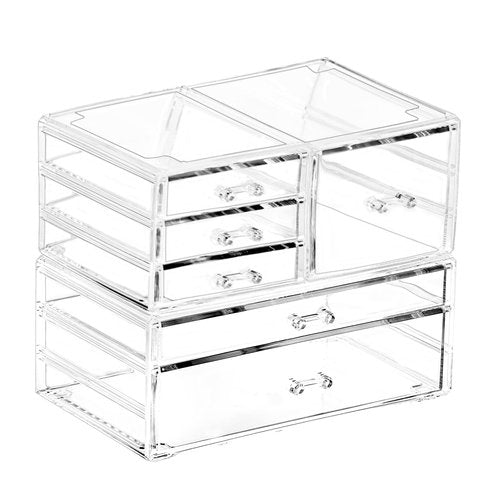 Cq acrylic 2 Pack Clear Stackable Storage Drawers for Vanity,Stackable 6 Drawers Desktop Organizer With Drawers,Cute Desk Storage for Office,Jewelry,Hair Clip,Beauty,Skincare and Make Up Organizers