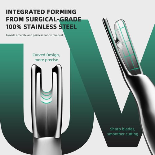 ILLFER Professional Cuticle Trimmer with Cuticle Pusher and Removal Fork, 2-in-1 Double Head, Stainless Steel
