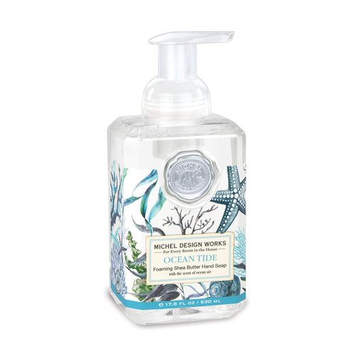 Michel Design Works Foaming Hand Soap Classic Favorites Trio 3 piece Bundle, 17.80-Fluid Ounce, Lemon Basil, Honey Almond & Ocean Tide- 3 Full Size Beautiful Square Containers with Pump