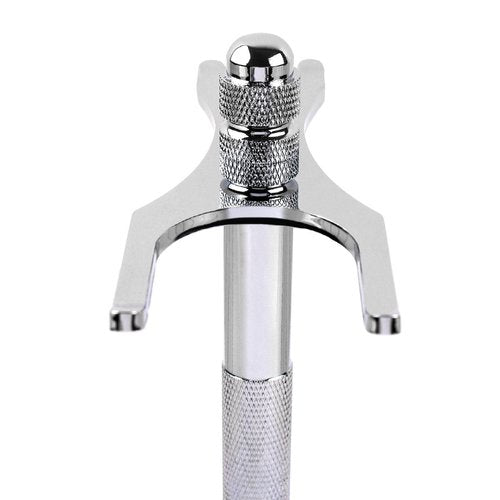 QSHAVE Deluxe Chrome Razor and Brush Stand Holder, Prolong The Life of Your Shaving Brush, 2 Prongs