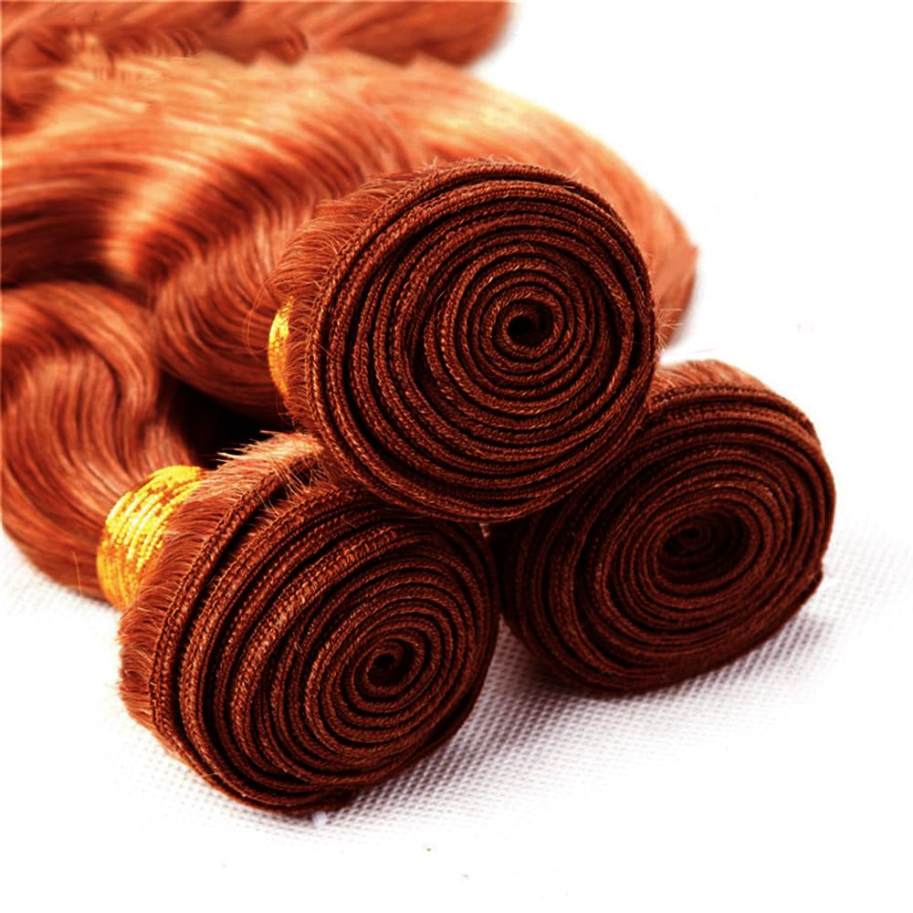 #33 Copper Red Bundles Human Hair Body Wave 3 Bundles 16 18 20 Inch Unprocessed Brazilian Virgin Remy Reddish Brown Body Wave Bundle Human Hair Extensions