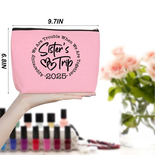 3PC Sisters Trip 2025, Makeup Bag, Cosmetic Bag, Toiletry Bags, Funny Girls Trip Gifts Favors Girls Weekend Sister Gifts Sisters Gifts from Sister Birthday Friendship Gifts for Women Bestie Friend