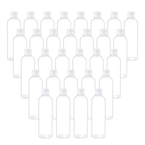 TRENDBOX 8oz/250ml Clear Bottles with Flip Cap Lid BPA-Free Travel Containers For Shampoos,Lotions and Massage Oils - 30 Pack
