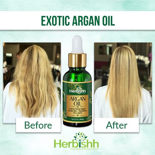 Herbishh Hair Strengthening Combo: Color Shampoo Dye 500ml Burgundy + Argan Oil Conditioner for Frizz Control, Damage Repair & Deep Conditioning - 30ml