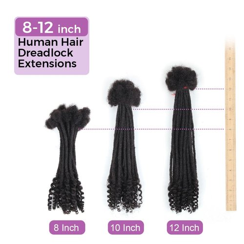 Vecago 8 inch 30 Strands Loc Extensions Human Hair Curly Ends, 0.4cm Width Soft Human Hair Dreadlock Extensions Shoulder Curly Dreads Locs Hair(1b)