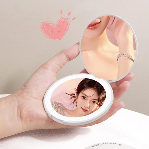 Miffy Handheld LED Makeup Mirror, Foldable 2-Side 1x/10x Magnification,Pocket Small Lighted Mirror for Travel, Rabbit Shape (Pure White)