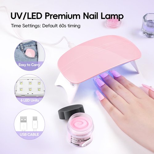 Acrylic Nail Kit for Beginners with Everything ,11 Colors Acrylic Powder Nails Kit Acrylics Set with Drill U V Light 3Pcs Gel Polish 24Pcs Glitter Powders Rhinstones Nail Art Extensions Home Gift Set