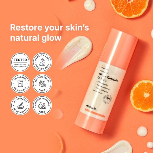Hanskin Vitamin C Glow Capsule Face Moisturizer, Boost Radiance and Even Skin Tone, with Vitamin B and Niacinamide, Brightening Korean Skin Care, 2.7 fl oz.