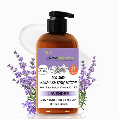 RaGaNaturals Lavender Shea Butter Hand and Body Lotion, 8 Fl Oz - Moisturizing, Plant-Based, Vegan, with Argan, Avocado Oil & Vitamin E