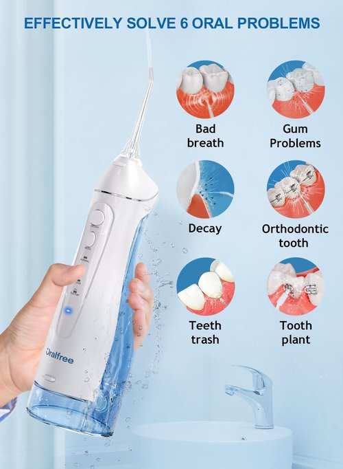 Water Dental Flosser Cordless for Teeth and 5 x Replacement Nozzles