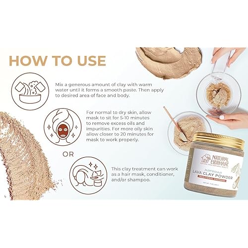 Natural Elephant Ghassoul (Rhassoul) Moroccan Lava Clay Powder | 100% Pure & Natural Face & Body Mask Powder | 200g Jar Pack of 2 7oz Jars