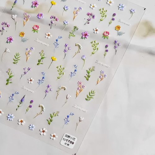 Dedyel Rural Wildflowers Nail Stickers 5D Embossed Wildflower Nail Stickers Spring Summer Red Yellow Blue White Flower Design Nail Art Decoration for Women Girls Kids