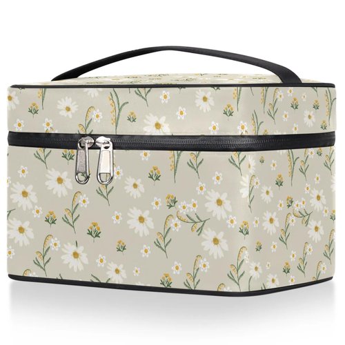 FZDXZJJ Makeup Travel Bag Organizer Toiletry Bag for Women Portable Cosmetic Storage Case with Handle, Large Capacity Lightweight Toiletries Brush Zipper Bag - Daisy