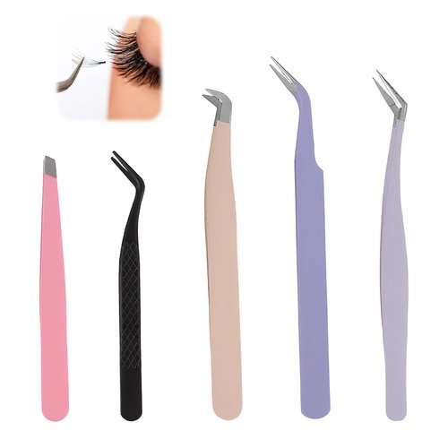 5 Pack Lash Extension Tweezers, High Precision Stainless Steel Eyelash Extension Tweezers, Lashes Versatile Beauty Tool Ideal for Eyebrow Shaping, Facial Hair Removal, Volume