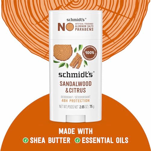 Schmidt's Aluminum-Free Vegan Deodorant Sandalwood & Citrus 2 Count for Women and Men, with 24 Hour Odor Protection, Natural Ingredients, Cruelty-Free, 2.65 oz