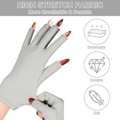 chemotex UV Nail Gloves: Professional UPF50+ Gel Manicure Protection - Art Skin Care Fingerless Gloves for Gel Nail Lamp, Gray