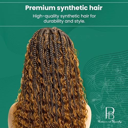 PIB 24" - Single Full Lace Braid Wig ? Boho Box Braided Wig Square Parted, Knotless Braided Wigs for Black Women, Synthetic Lace Wigs with Natural Baby Hair (1B27, Off Black and Light Brown)