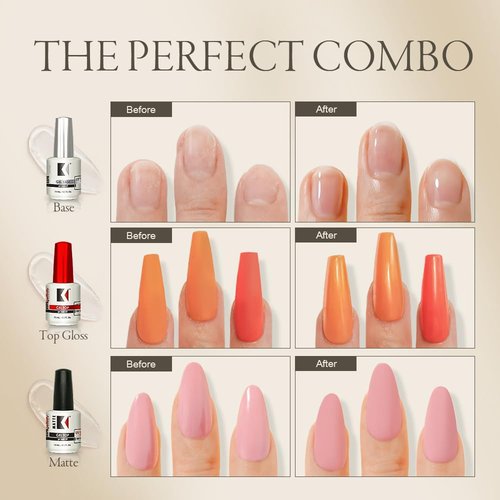 KUPA Gelfinity - Soak Off Gel - Base & Glossy Top & Matte Top Coat (No-Wipe) 0.5 Fl Oz Pack of 3