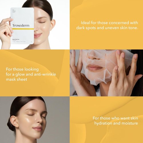 TROXEDERM Repair Facial Mask Set – Korean Moisturizing Sheet Mask with Niacinamide, Troxerutin & Adenosine, Hydrating Face Mask for Barrier Care, Radiant Skin & Daily K-Beauty Self Care, Pack of 5