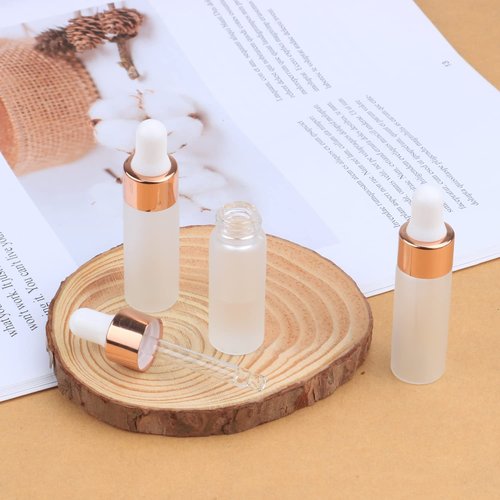30 Pack Frosted Glass Dropper Bottles, Essential Oil Travel Vials - Cosmetic Sample Containers With Glass Eye Dropper & Rose Gold Lids (5ml)