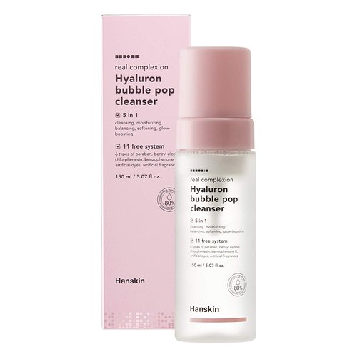 Hanskin Hyaluron Bubble Pop Cleanser – Korean Hydrating Foaming Face Wash with Hyaluronic Acid for Gentle Deep Cleansing, Softening Glow, pH-Balanced Daily Cleanser for Glass Skin | 5.07 fl oz