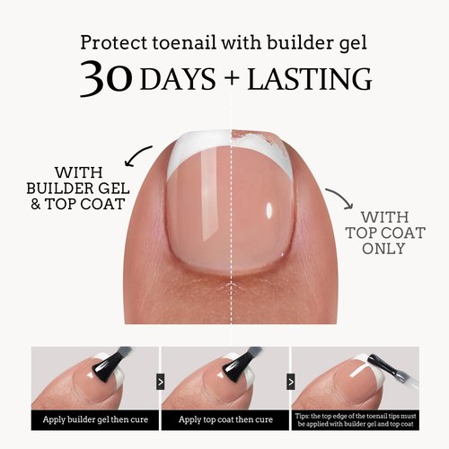 btartboxnails Short French Tip Press On Toenails - Solid Nail Gel Glue