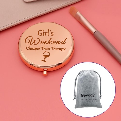 2 PCS Girls Weekend Gift for Girls Getaway Gift Compact Makeup Mirror Friendship Presents for Trip Teens Sister Best Friend Daughter Bachelorette Party Presents Vacation Travel Makeup Mirror 2 Pack