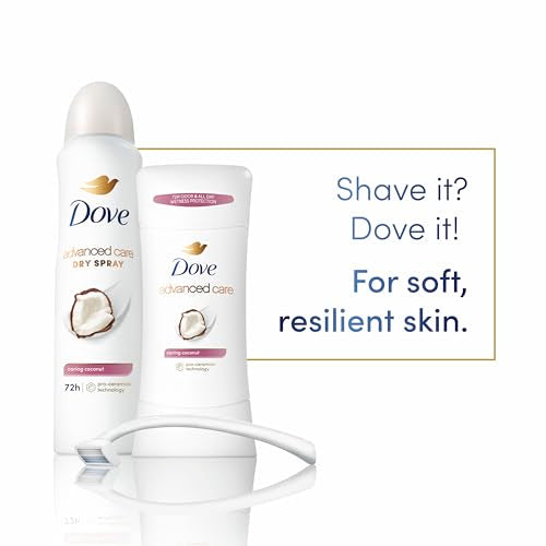 Dove Advanced Care Antiperspirant Deo Dry Spray Caring Coconut Pack of 12 to help your skin barrier repair after shaving 72h odor controlandall-day sweat protection for soft resilient underarms 3.8oz