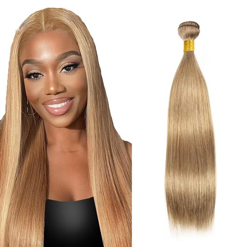 #22 Blonde Bundles Human Hair Straight Bundles 28 Inch Human Hair Weave 1 Bundle Unprocessed Brazilian Virgin Hair Ash Blonde Straight Human Hair Extensions 50 Grams/Bundle