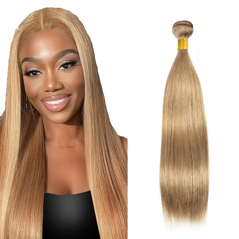 #22 Blonde Bundles Human Hair Straight Bundles 28 Inch Human Hair Weave 1 Bundle Unprocessed Brazilian Virgin Hair Ash Blonde Straight Human Hair Extensions 50 Grams/Bundle