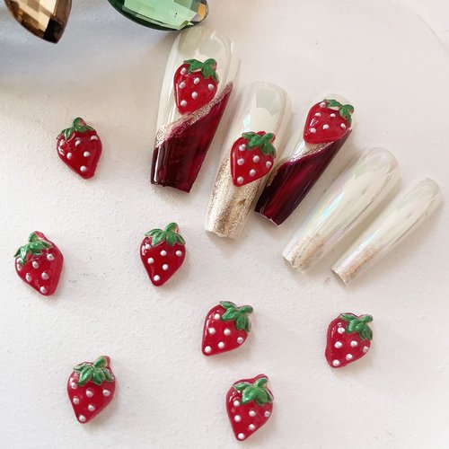 50pcs Nail Charms Accessories Cute Strawberry for Spring Summer Season Manicure Decoration Kawaii Nail Rhinestones Fruit Gems Charms Shoes