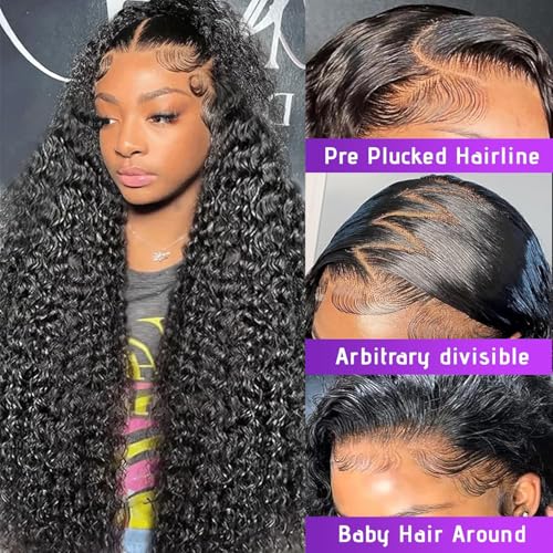 Deep Wave Lace Front Wigs Human Hair 13x6 HD Lace Front Wigs Human Hair Pre Plucked 200% Density Deep Curly Human Hair Lace Frontal Wigs For Women 28 Inch
