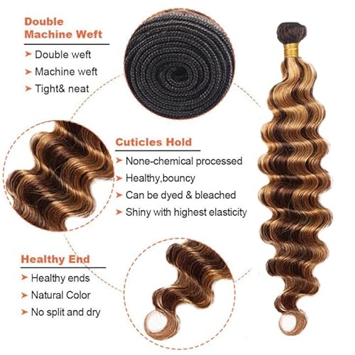 P427 Highlight Blonde Bundles Human Hair Brown Deep Wave 3 Bundles 32 32 32 Inch Unprocessed Brazilian Virgin Remy Honey Blonde Deep Wave Bundle Human Hair Extensions