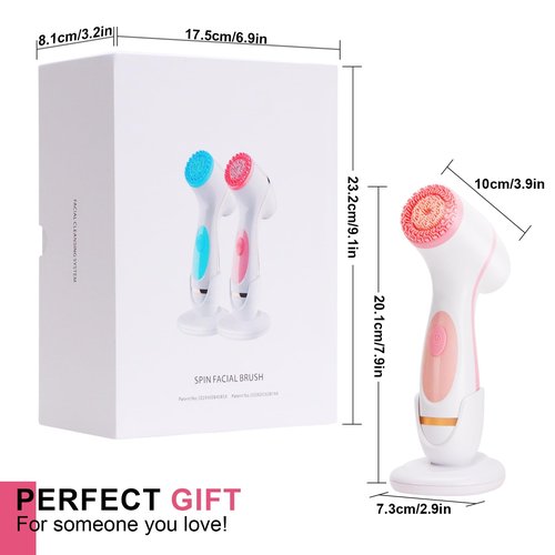 Facial Cleansing Brush, 3 in 1 Electric Face Scrubber with 3 Brush Heads for Women/Men, Waterproof Rechargeable Face Cleansing Brush for Dry Oily Sensitive Skin (Pink)
