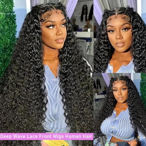 soHygge 32 Inch Deep Wave Lace Front Wigs Human Hair for Women 13x6 HD Lace Frontal Wigs Human Hair Pre Plucked Deep Curly Glueless Wigs 200% Density with Baby Hair