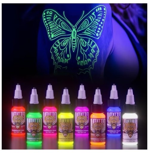 Fluorescent Tattoo Ink Set - Tattoo Inks Pigment Kit, 8 Color 1/2oz 15ml/Bottle Professional Tattoo Fluorescent Ink & Tattoo Equipment for Halloween Supplies