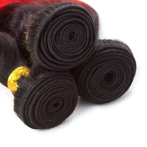 Red Body Wave Bundles Ombre Human Hair Bundle Tow Tone Black To Red Bundles 100% Unprocessed Virgin Hair Extensions 10 12 14 Inch