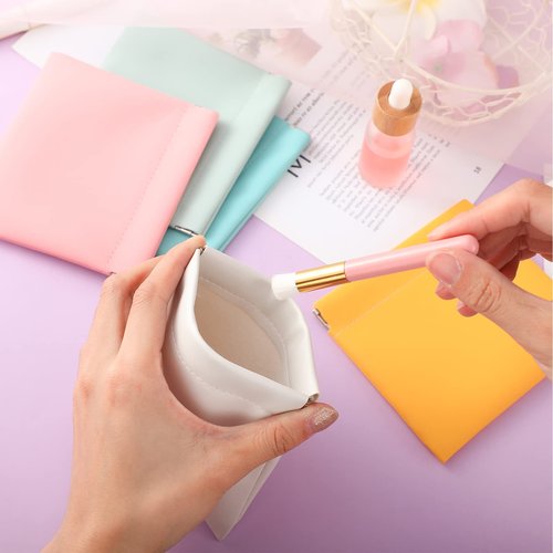 BBTO 15 Pcs Lambskin Small Makeup Bag Waterproof Leather Pocket Cosmetic Bag No Zipper Self Closing Small Cosmetic Bag Cosmetic Pouch Travel Storage for Women Cosmetics Headphones Jewelry
