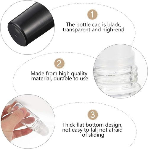 Qintreesify 2Pcs Black Clear Empty Glass Essential Oil Roller Bottles Vials Containers Refillable Roll-on Bottles with Refillable Containers Tools and Accessories (30ML)