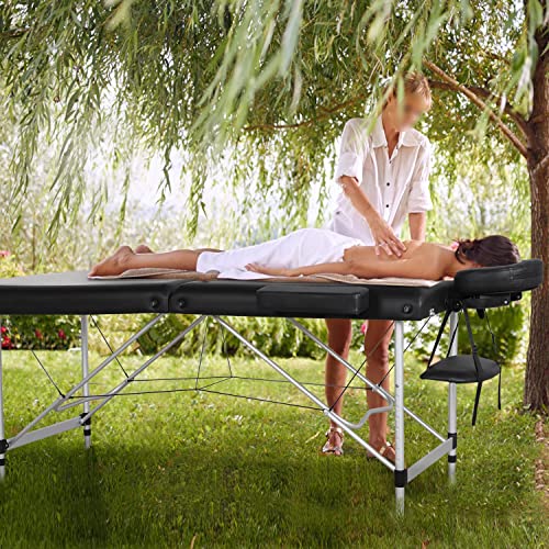 Yaheetech Massage Tables Portable Massage Bed Aluminium Height Adjustable Facial Salon Tattoo Bed with Non-Woven Bag, 28 inch Width Black